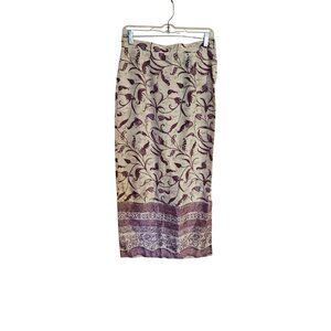 Silk pencil skirt long Size 8 cream lilac purple‎ dressbarn